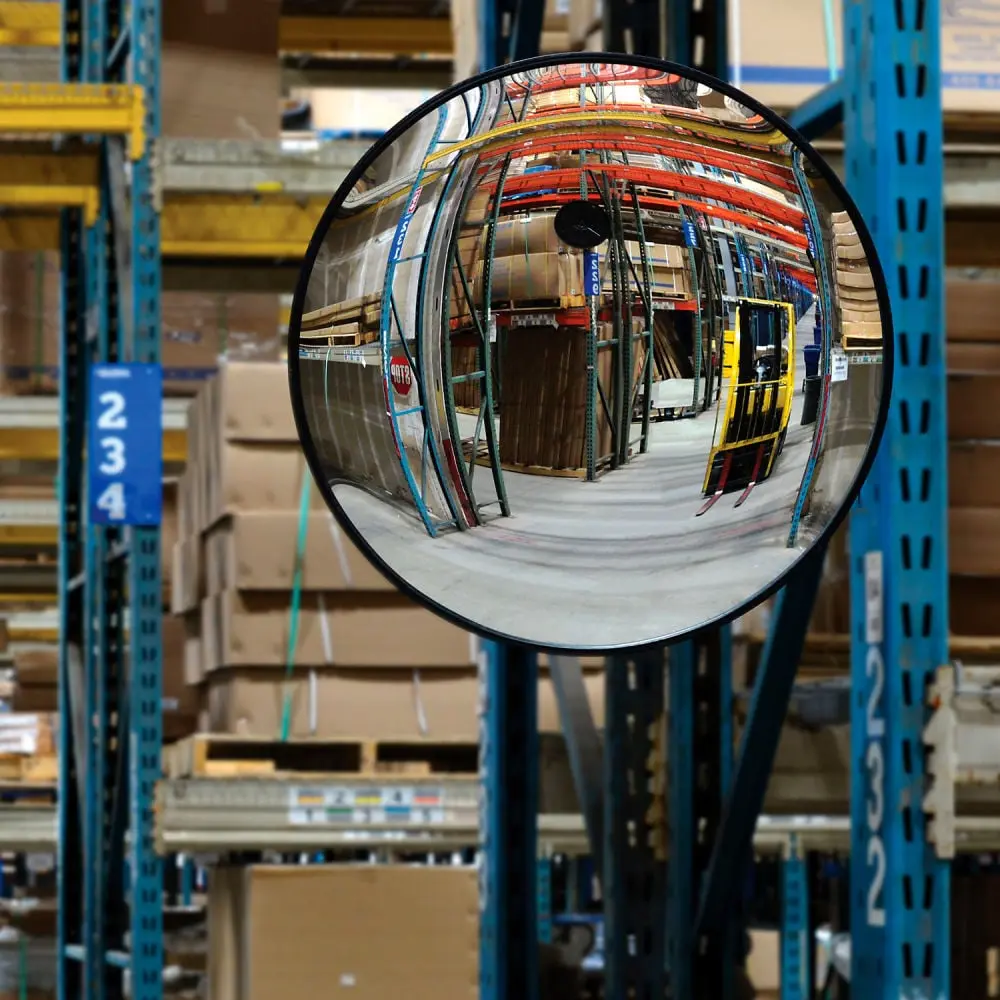 Global Industrial 670555 Wall-Mount Adjustable Plastic Round Convex Safety Mirror with Bracket, 26 in Dia, 160° Wide Superior Vision, Indoor Room Decor to Prevent Injuries & Discourage Theft