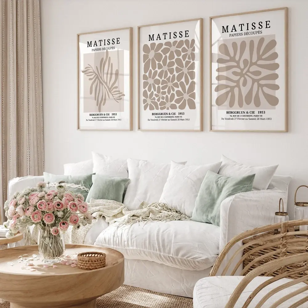 Set of 3 Henri Matisse Exhibition Posters Neutral Beige Gallery Wall Art