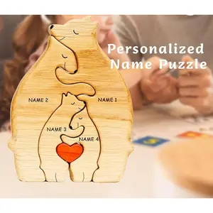 Personalized Wooden Bears Family - Puzzle Home Decor