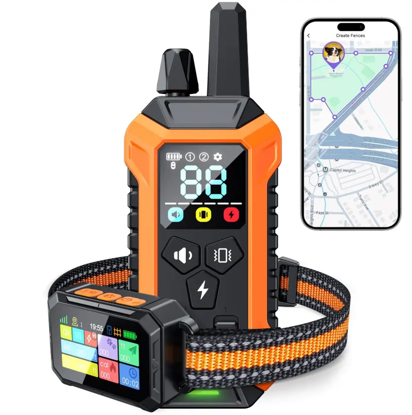 Meowant GPS Wireless Dog Fence &Training Collar with Remote, Free App, 82-7000ft Electric Fence, 3 Training Modes, Waterproof LCD Collar for Dogs Over 10Lbs, Outdoors