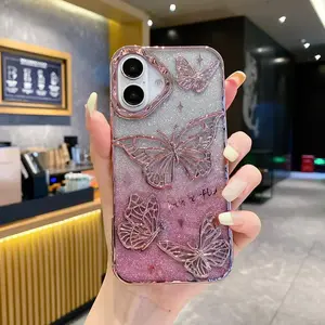 Butterfly Pattern Phone Case, Electroplating Gradient Three-dimensional Butterfly Drop-proof Phone Case, Fashion Protective Case for iPhone