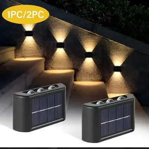 1/2 Pack Outdoor Solar Fence Light, 6LED Solar Wall Light with Upward/Downward Lighting, Brighter LED Focused Solar Light, Warm/Cool Color Options, Suitable for Patios/Backyards/Porches/Railings, Outdoor Solar Lights