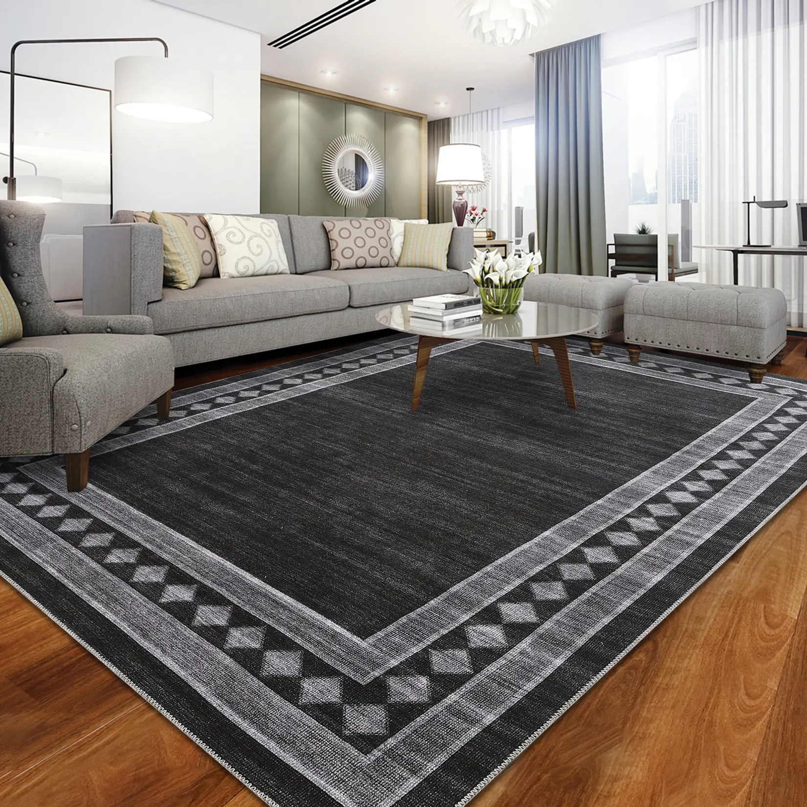 Modern Geometric Pattern Decorative Rug Large Size Washable Soft and Lightweight for Bedrooms Dining Rooms Hallways Apartments and Living Room Decoration