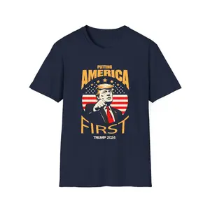 PUTTING AMERICA FIRST Trump 2024  Unisex Eco-Friendly Iconic Cotton Tee |  Ribbed Soft & Comfortable Classic Fit Casual Fabric