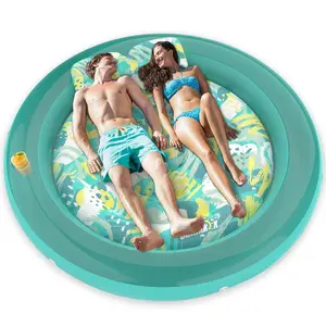 Tanning Pool Floats Adult, 71" x 71" Large Luxury Inflatable Float Floating Lounge with Pillow, Circle 4 in 1 Suntan Tub Sunbathing Bed with Drink Holder, Beach, Lake, Swimming Pool, Party Round Portable