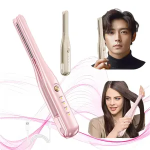 Cordless, Wireless Hair Straightener and Curler 2 in 1, Portable Flat Iron 4 Temperature Options and 30S Fast Heating, Travel Ceramic Hair Straightener for Fine Soft Hair/Short Hair, USB-C Rechargeable, Lightweight On-The-Go