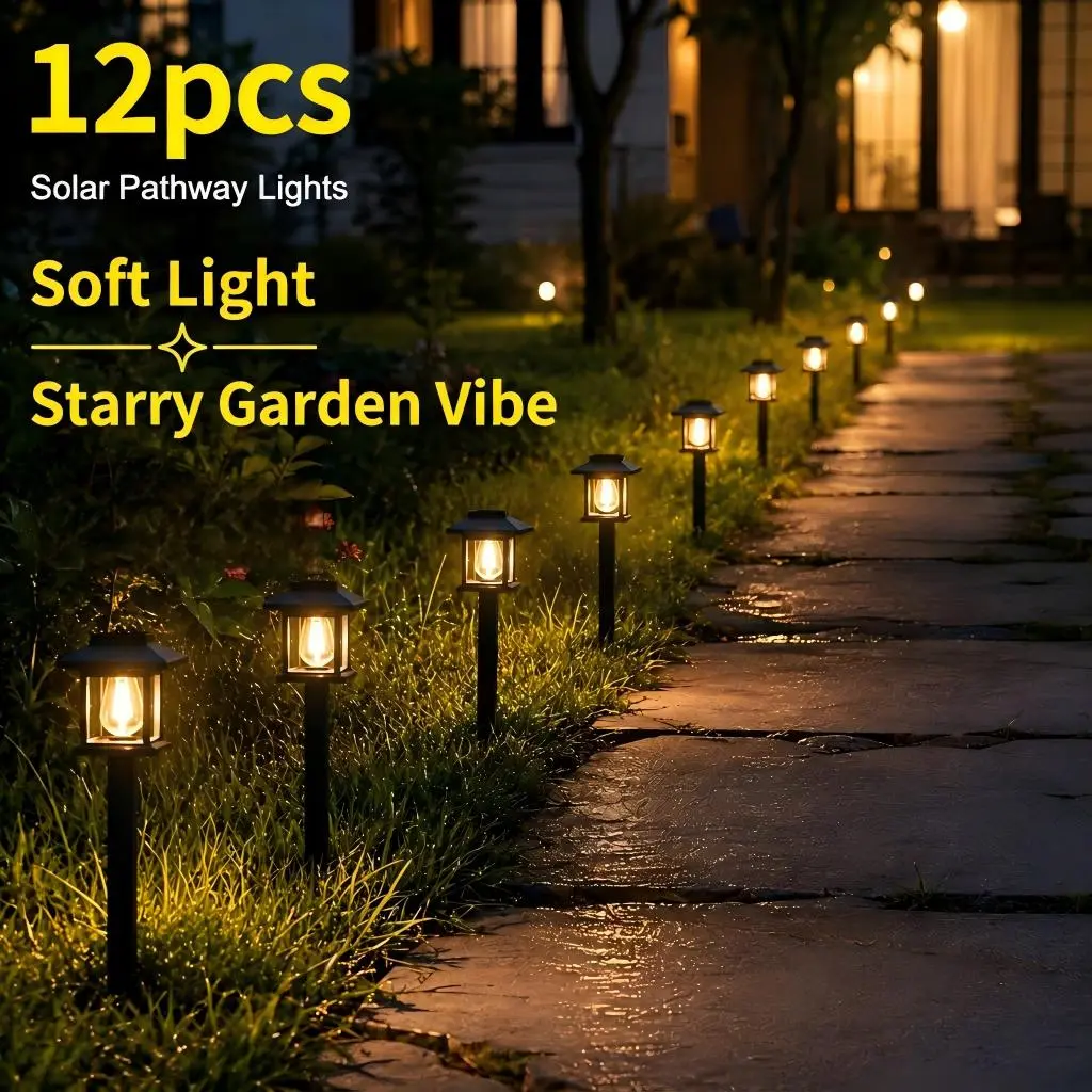 【GLEAM】12 Pack Solar Path Lights, Waterproof & Auto Dusk to Dawn Feature, Great for Garden, Path, Yard, Patio, Driveway, and Walkway Decor