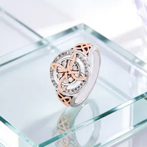Light Luxury Two-Tone Cubic Zirconia Celtic Knot Ring - Minimalist Stylish Versatile Jewelry