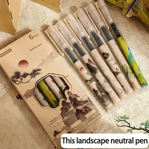 Chinese Landscape Ink Pens Set, 0.5mm Fine Tip, Smooth Writing, Multi Purpose Pens, Ideal for Diary & Drawing, School Exam Supplies, Fashion Stationery