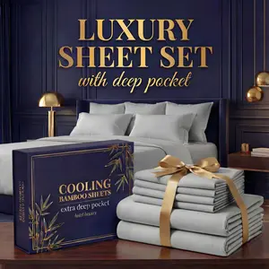 3/4pcs Bamboo Bed Sheet Set,2200TC Cooling Fabric, Bamboo Fitted Sheet,Cooling & Breathable with Smooth Feel,Queen Size Sheets Ultra Soft for Hot Sleepers,Shrink,Fade Wrinkle Resistant,Hotel Quality comfy Sheets super cool Solid Color modern bedroom decor