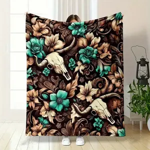 Retro floral and bull-head patterns, luxurious flannel blankets. Suitable for all seasons, it is perfect for napping, camping, traveling, vehicle use, office or home decoration.