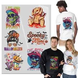 6PCS Design Halloween Skull Iron on Transfers Iron on Decals DTF transfers Ready to Press for T Shirts