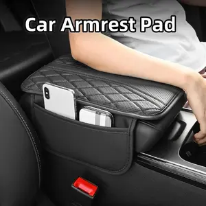 Car Armrest Pad with Side Storage Bag, PU Leather Car Armrest Box Cushion, Fashionable Armrest Box Pad, Car Storage Organizer for Car Interior Accessories