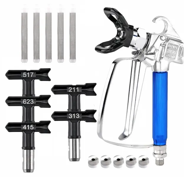 12 Pcs Airless Paint Sprayer Gun Accessory Kit, Airless Spray Gun with Nozzle Guard, 5 Spray Tips (211, 313, 415, 517, 623) & 5 Paint Gun Filters, Replacement Spraying Machine Parts for Interior Exterior Painting