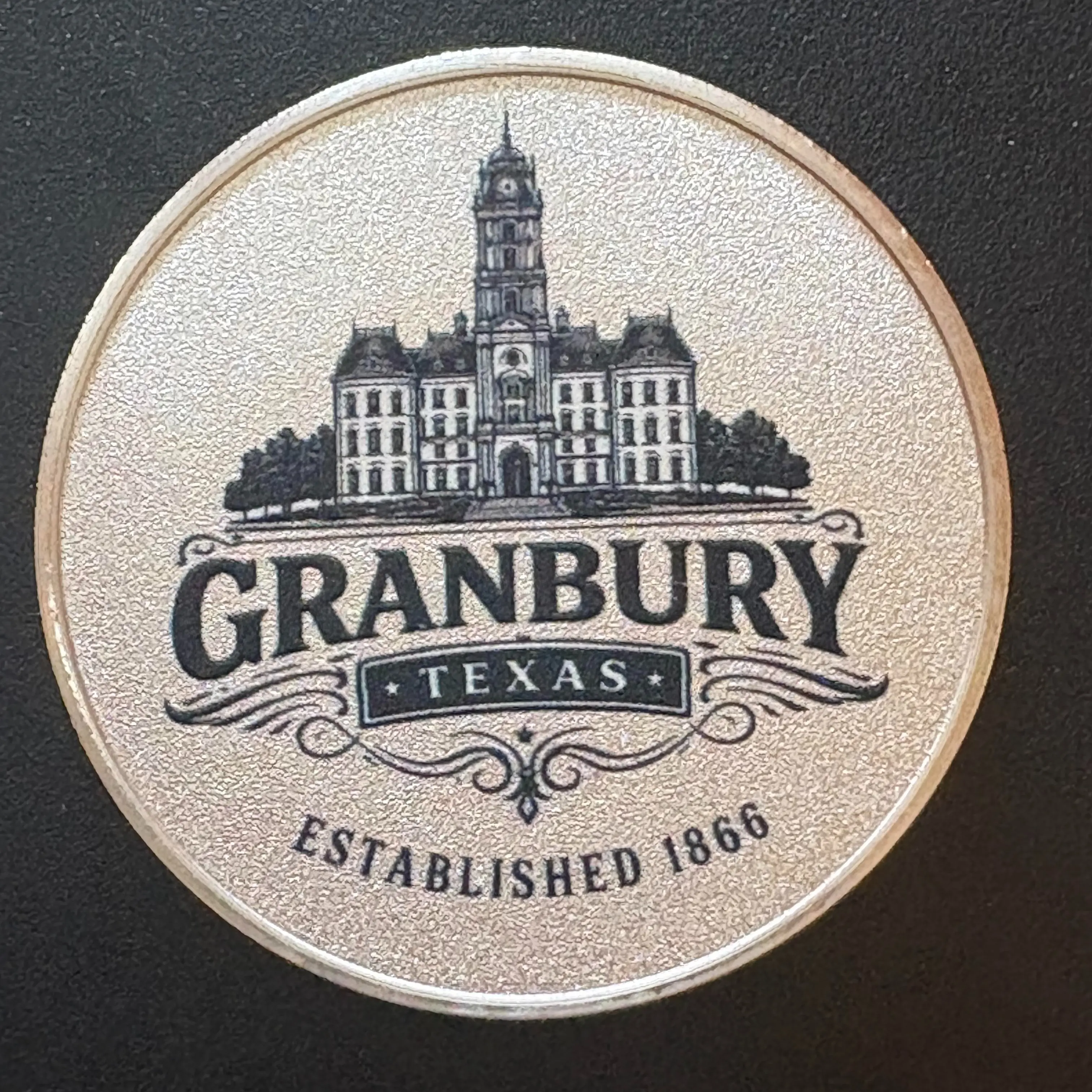 Granbury Texas Commemorative Collectible Challenge Coin - 1.57 in, High-Def Engraved Historic Courthouse, Lake Granbury Design, Souvenir Gift for Collectors