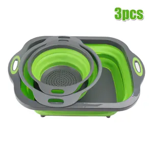 3PCS Multifunctional Cutting Board & Drain Basket, Vegetable Washing Basin, Portable Chopping Board & Fruit Basket for Outdoor, Camping, Picnic, Perfect Gift for Halloween, Christmas, Thanksgiving & Ramadan