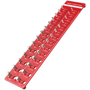 Metal Thread Checker, Metric and Imperial Thread Gauge Identifiers for Easy Reading and Quick Identification, Wall Mount Bolt and Nut Identification Gauge (Red)