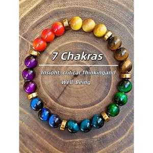 Unisex 7 Chakra Natural Stone Beaded Bracelet with Asymmetrical Beads, Adjustable Fashion Accessory for Daily Wear