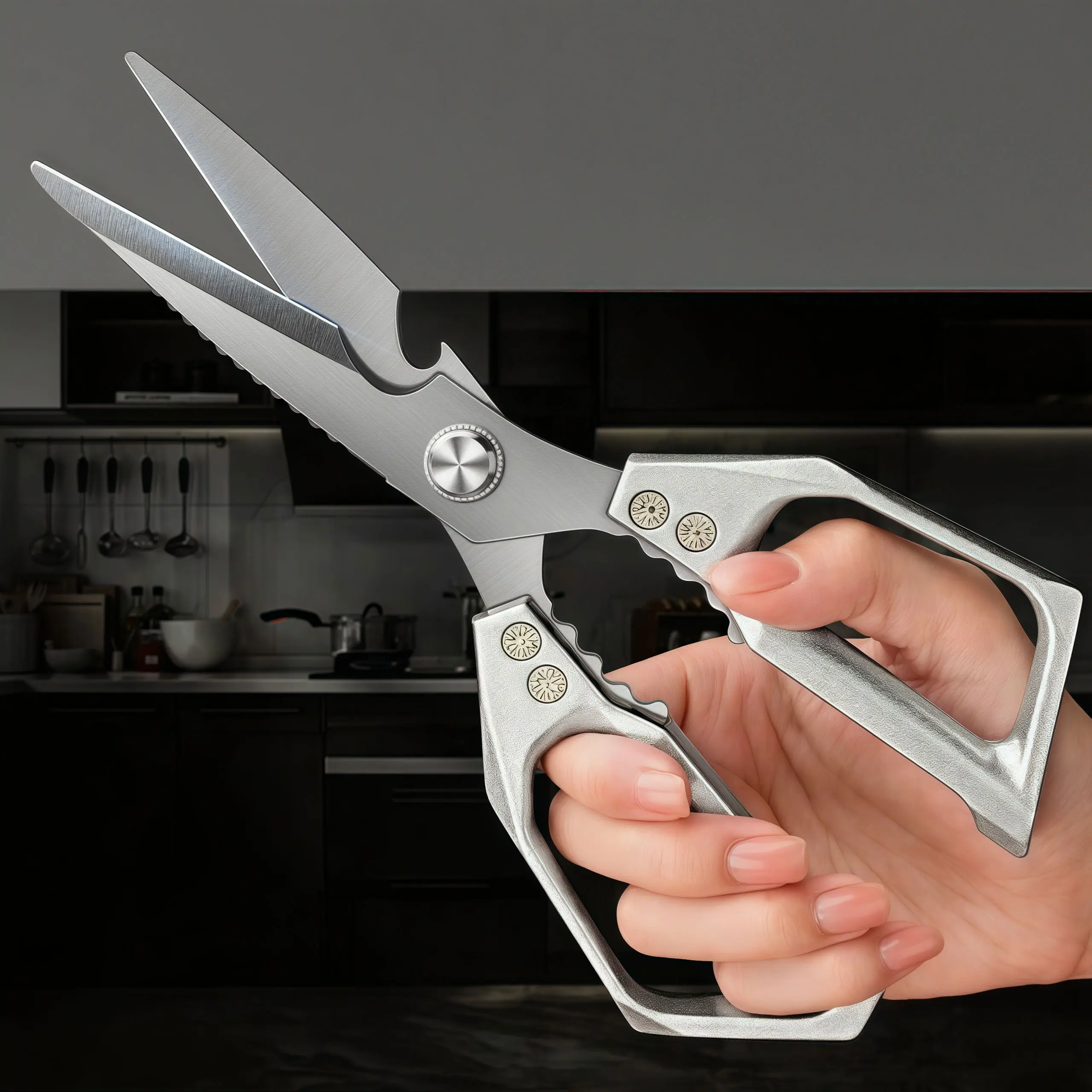 Professional Stainless Steel Heavy Duty Kitchen Scissors with Ergonomic Handles - Metal Blade Multi-Cutting Scissors, Cutter for Meat, Bone, Herbs, Packaging - Home Cooking Multi-Purpose Tool for Chefs - Thanksgiving Gift for Family - Kitchenware