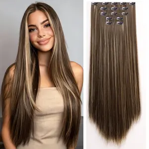 Clip in Hair Extensions 24 Inch Hair Extensions Clip ins Thick and Soft Synthetic Hair Clip in Extensions for Long Hair 6 Pieces 170g/6oz