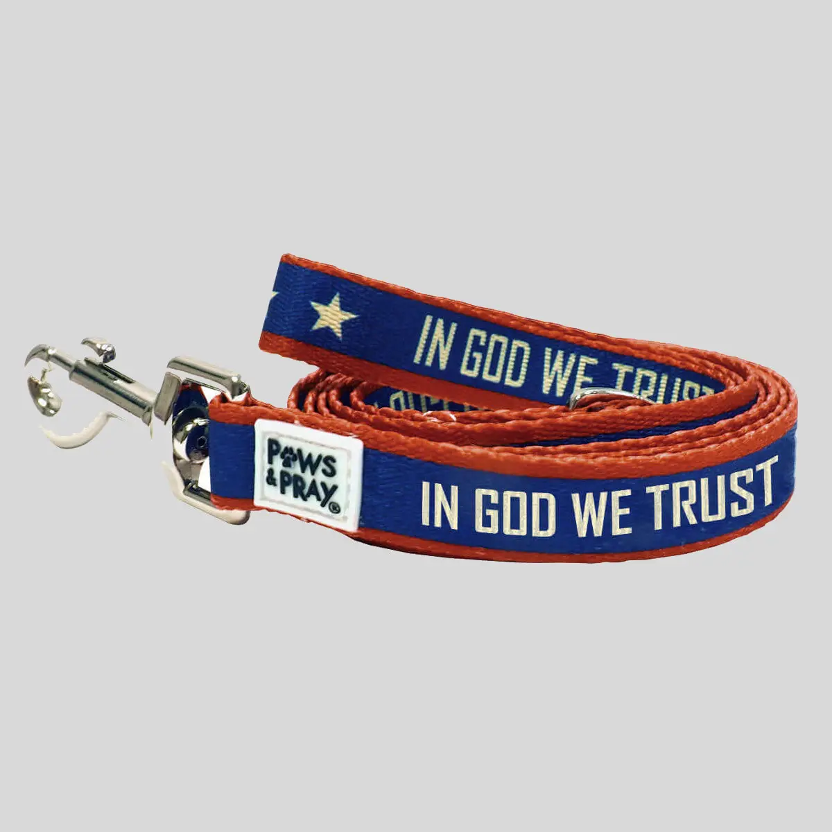Patriotic Polyester Dog & Cat Pet Lead - 60" x 3/4", In God We Trust Faithful Text, Paws & Pray Design, Strong Statement, Collar-Compatible, Ideal for Around the Block Walks, On the Trail
