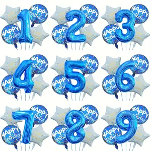 Set of 5 Assorted Balloons Featuring Happy Birthday Designs, Celestials, And Numbers,Reliable for Decorating Parties, Anniversaries, And Festive Celebrations