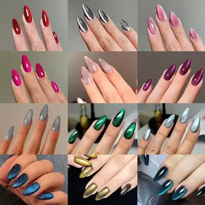 288 Piece Long Almond Blue Cat Eye Acrylic Press on Nails Set, Easy Wear Nail Art for Women Girls Daily Use Party, Stylish Acrylic Nails