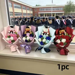 Doctorate Graduation Bouquet, Artificial Fabric Flower Arrangement, Artificial Bouquets, Plush Bear Bouquet, Perfect for Graduation Parties, Anniversary Celebrations, Mother's Day Gifts