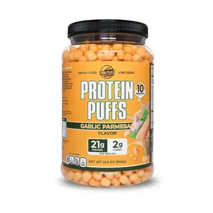 Peaks Protein Puffs (Garlic Parmesan), Keto Friendly, Low Carb Snack (300g, 21g Protein, 2g Net Carbs, High Protein, Healthy Crunchy Snack)