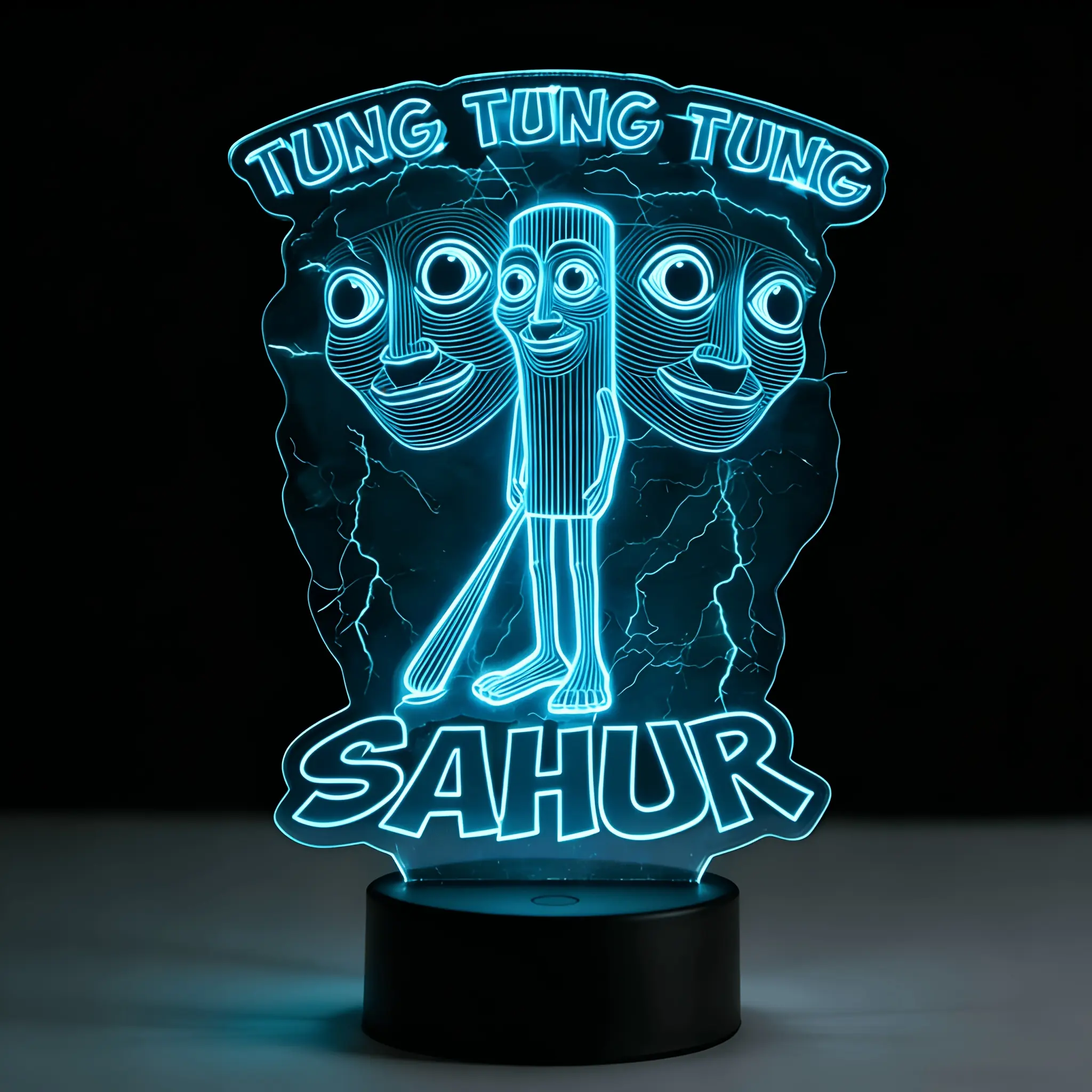 Neon Glow Tung Tung Tung Sahur 3D Acrylic Night Light - Fun Viral Meme Vibe Decor That Instantly Elevates Any Room’s Cool, Playful Aesthetic