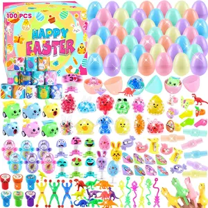 2026 Easter Gift 100 Pcs Prefilled Easter Eggs with Toys Party Favors , Basket Stuffers Toys Set Easter Gifts Pack for Kids Theme Party Favors Supplies, Egg Hunt Basket Classroom Prizes