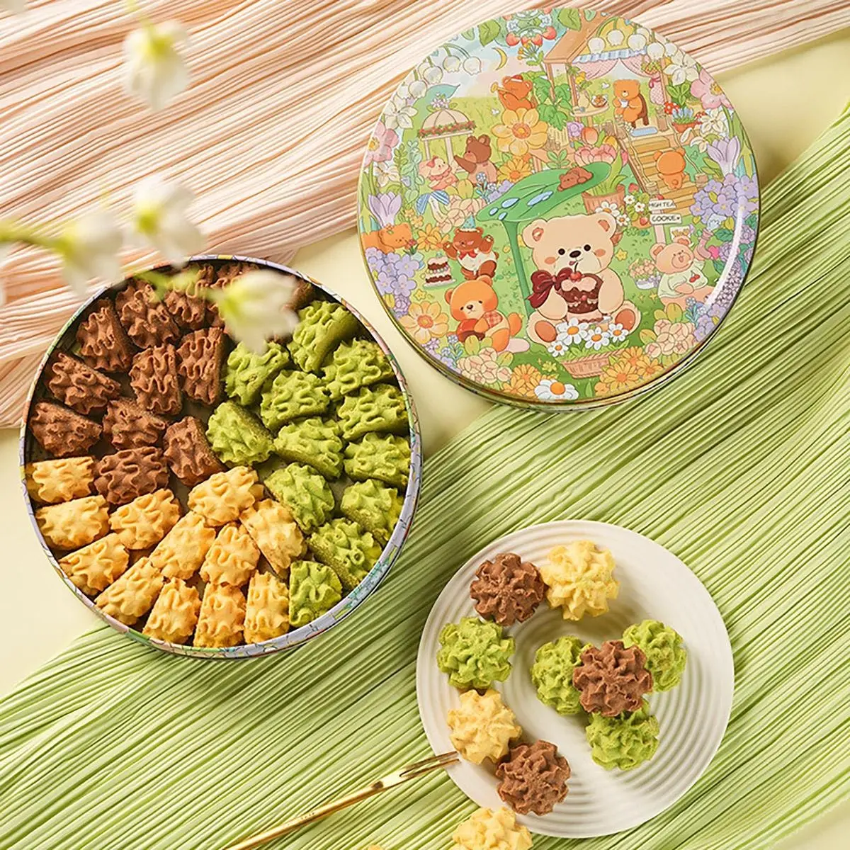 YOTIME Flower Cookie Gift Box - 350g Assorted Butter Cookies | Delicious 3 Flavors