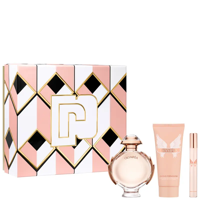 Paco Rabanne Olympea for Women 3-Piece Holiday Beauty Set, 2.7 Ounce EDP Spray + 3.4 Ounce Body Lotion + 0.34 Ounce EDP Travel Spray