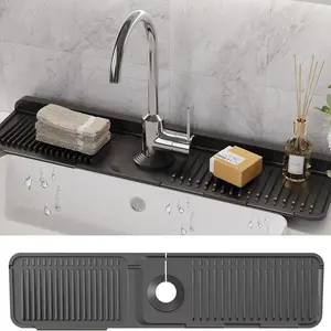 24 Inch Faucet Mat for Kitchen Sink Splash Guard Behind Faucet, Sink Protectors for Kitchen Sink Faucet Mat Splash Guard for Kitchen Sink Area, Longer Silicone Faucet Guard & Draining Mat, Grey