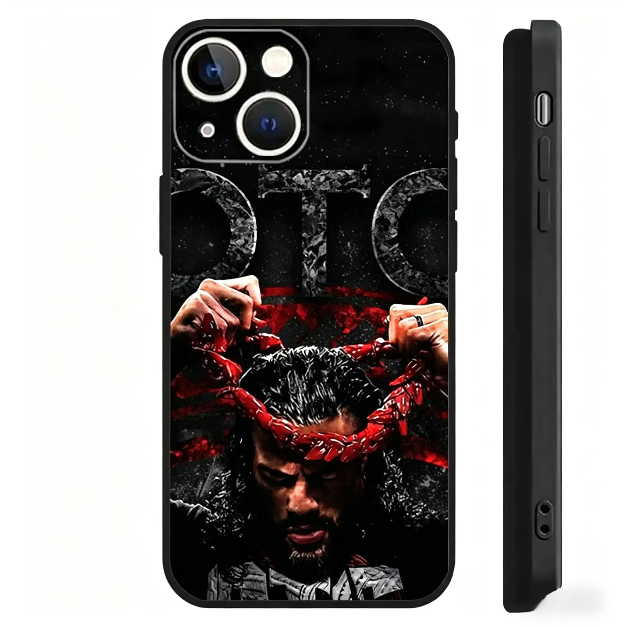 WWE Pro Wrestling Superstar Roman Reigns Pattern Liquid Phone Case, Compatible with iPhone 17, 16, 15, 14, 13, 12, Black Soft Case