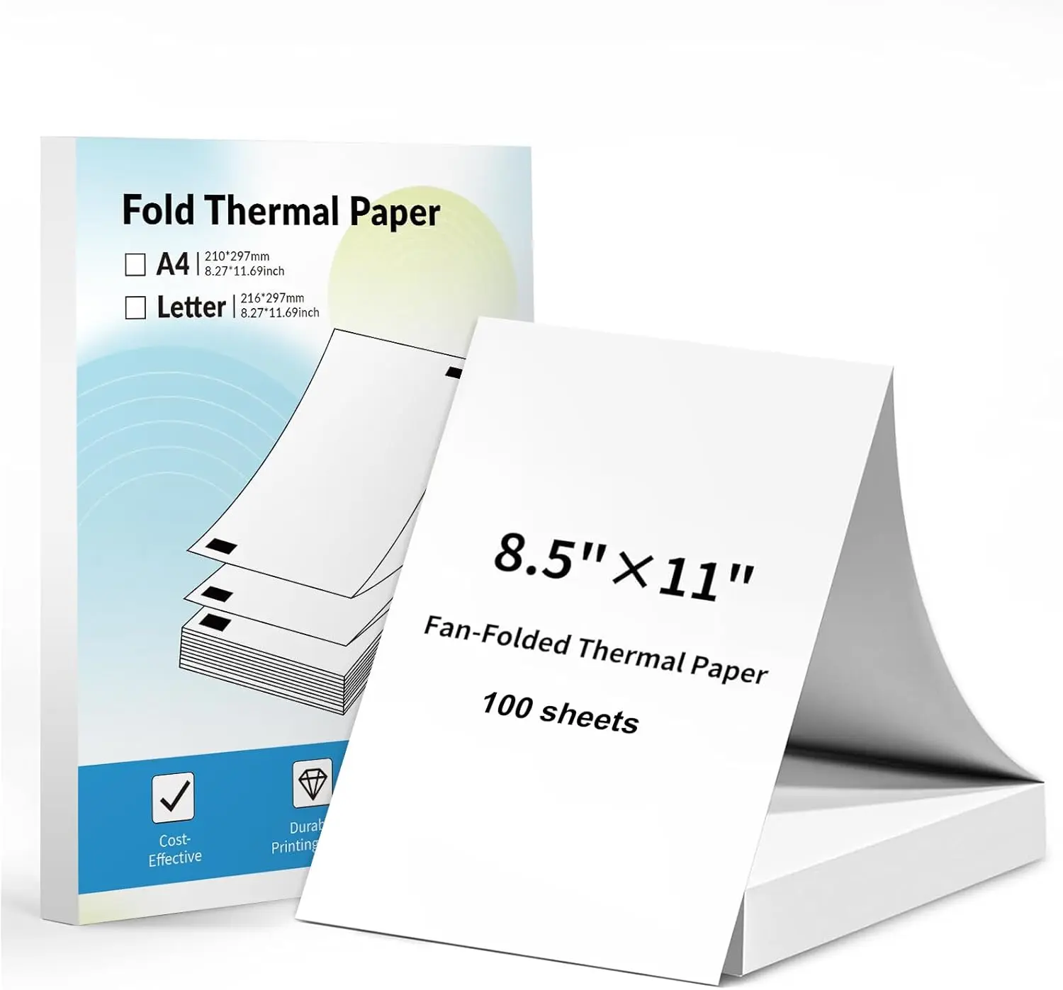 Thermal Printer Paper, 8.5x11 Inches US Letter Size, 100 Sheets Feeding Folded Paper - Cost-Effective, Easy to Tear, Compatible with N80/D80 Portable Thermal Printers for School, Office Convenience
