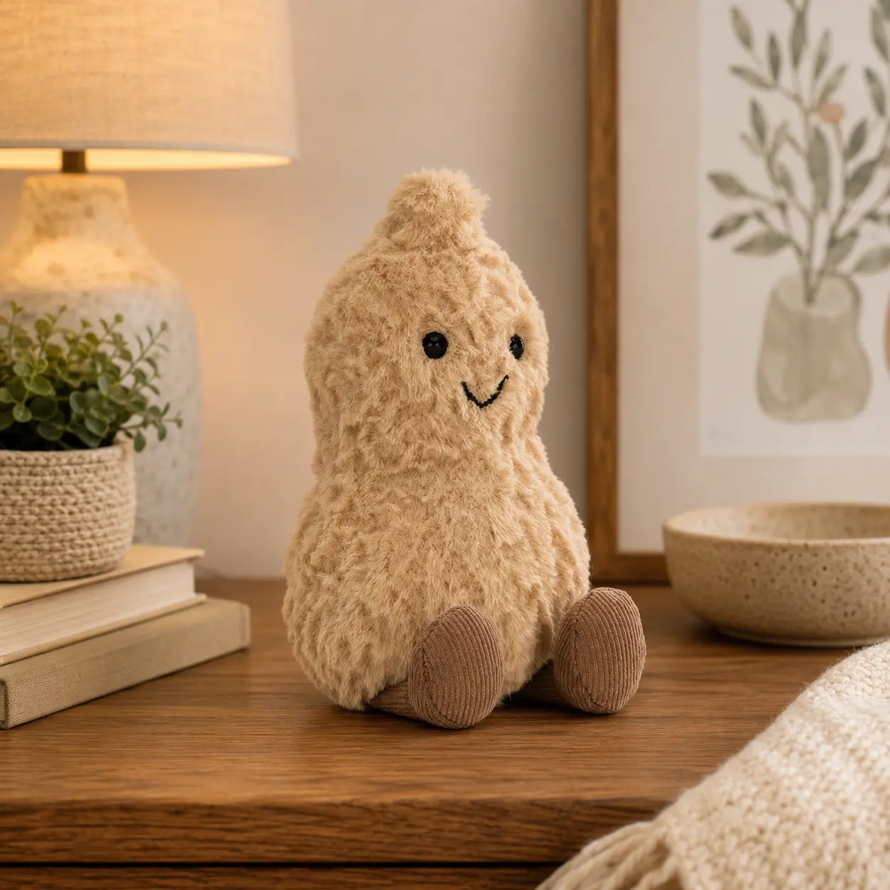 Jellycat Happy Peanut Plush Toy – Cute Beige Peanut Character for Bedroom Decor, Birthdays and  Food Lovers