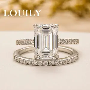 Louily Jewelry 3.3CT Rectangle Cut Engagement Ring Set, 5A Cubic Zirconia 925 Sterling Silver Classic Wedding Ring Set