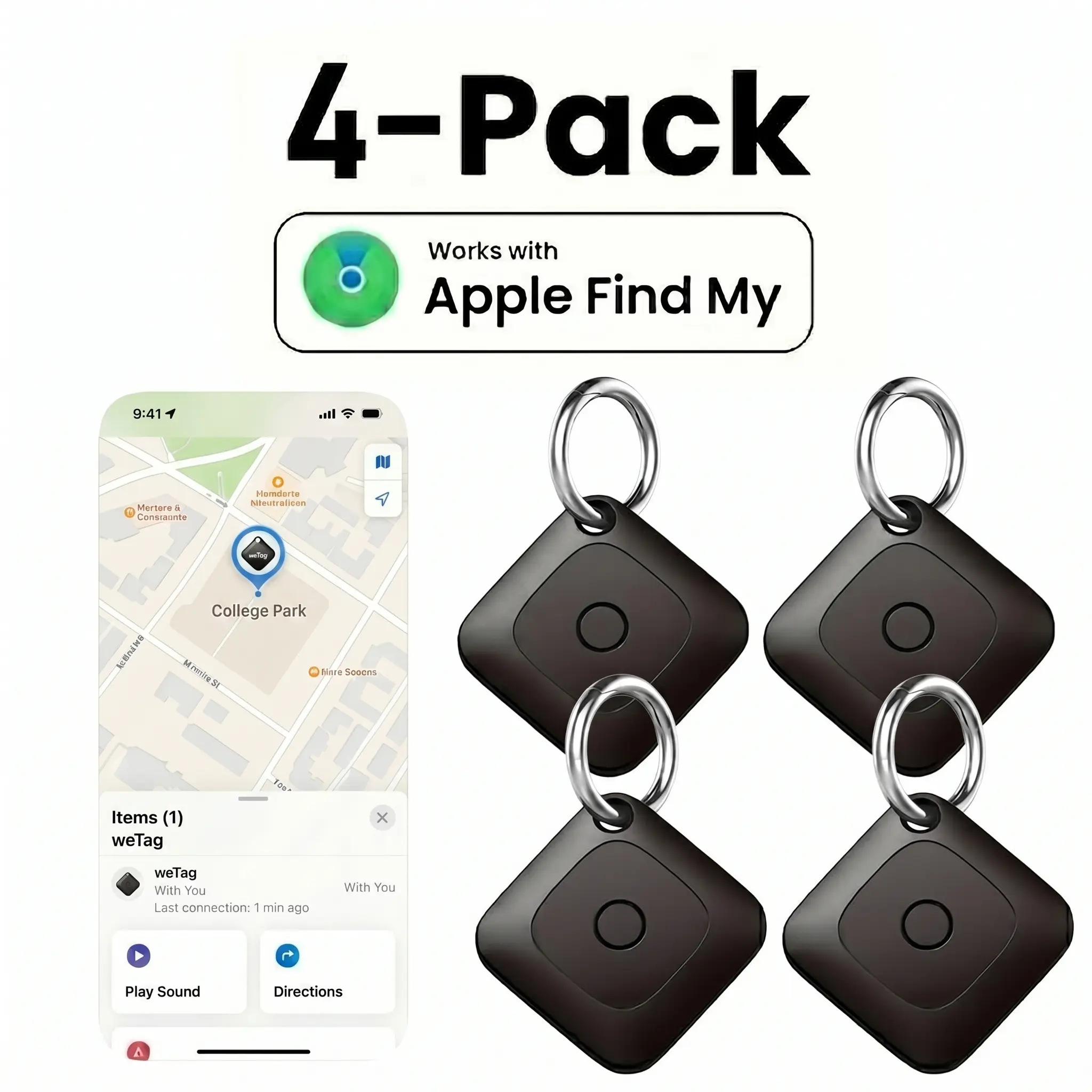 4pcs Lightweight Mini GPS Trackers - Portable Wireless Anti-Lost Locator Tags with Hanging Mount, iOS-Only Bluetooth Wireless Sync, Easy-to-Hide Car Gadget, Real-Time Tracking, No Monthly Subscription, Mini Useful Gifts for Travelers