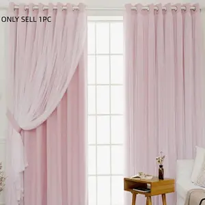 [Grommet Top] Sweet Vibrant Double-Layer Blackout - Light Pink Base + Sheer, Home Decoration Curtain, Grommet Curtains, Quick Grommet Installation, Fits Princess Room/Girl's Bedroom/Living Room/Leisure Area, Semi-Blackout Softens Light