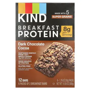 KIND Bars Breakfast Protein Bars, Dark Chocolate Cocoa, 6 Packs, 1.76 oz (50 g) Each