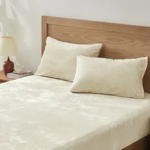 BEDELITE Velvet Fitted Sheet and Pillowcases Set Luxury Soft Fuzzy Bottom Sheet with Reinforced Elastic Corner Straps Deep Pocket up to 15 Inch 1 Fitted Sheet and Pillowcases Black Twin Full Queen King Cal King Sizes Valentine's Day gift