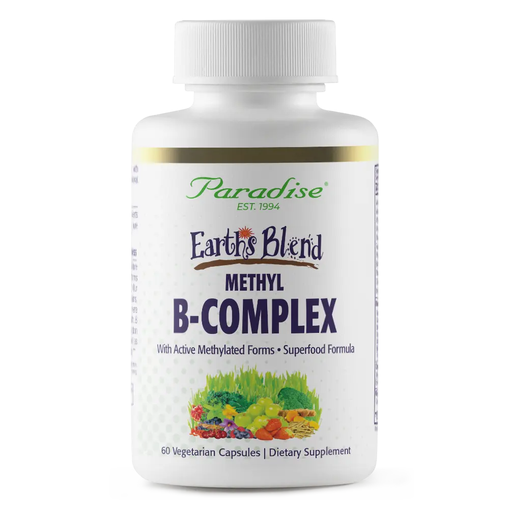 Paradise Herbs Earth's Blend B-Complex with Active Methylated Vitamins + ORAC Energy Greens, 60 Vegetarian Capsules Dietary Supplement
