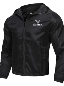 Avirex Hooded Windbreaker, Iconic Winged Logo Jacket, Perfect for Aviation Fans & Streetwear Enthusiasts, Slim-Fitting, All Seasons