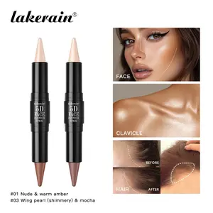 2 Counts 5D Dual-Ended Contour Stick | Double-Ended for Contouring & Highlighting, Defines Facial Features, Collarbone & Abs, Waterproof & All-Day Wear, Creamy Blendable Formula, Ideal for Full Body Sculpting Special Occasion Makeup