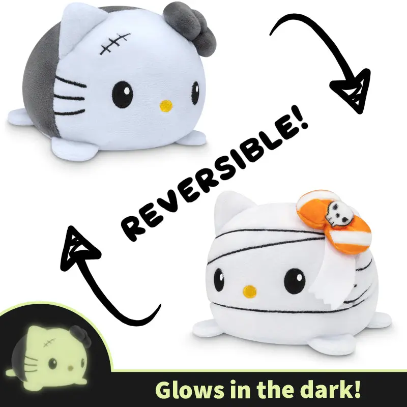 TeeTurtle New Reversible Hello Kitty Plushie - Monster Glow, Mummy Designs, 3.50" Tall, 4.25" Long, Collectible Entertainment Plush Toy