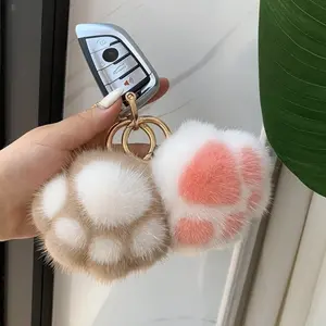 2 PCS Multicolor Leopard Print Cat Paw Keychain Polyester Charm Stylish Ornament for Car Home Office Holiday Gift Decoration