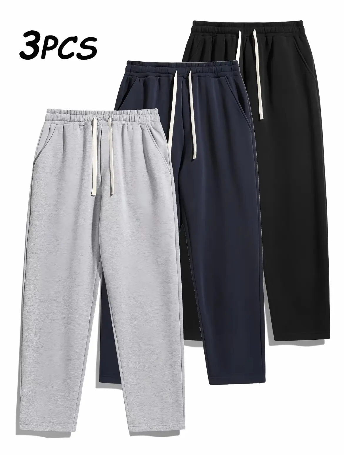 3-PACK Men's Thermal Lined 50%Cotton Pants with Drawstring Waist, Cozy Relaxed Fit Loose Sweatpants Fabric for Fall & Winter, Men's Bottoms, Menswear Clothing