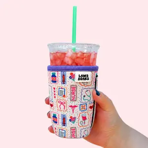 Scrubs & Sips Nurse Coffee Sleeve With Handle Attached Reusable Neoprene Cup Sleeve Eco-Friendly Comfortable Drink Sleeve for Iced Coffee Drinkware Accessories Nurse Gift Nurse Appreciation