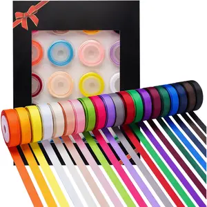 100 Yards Solid Grosgrain Ribbon, 3/8" X 5 Yard/Roll, 20 Colors Rainbow Multicolor Fabric Ribbons Roll  for Crafts Gifts Wrapping Flower Bouquet Hair Bows & Other Projects